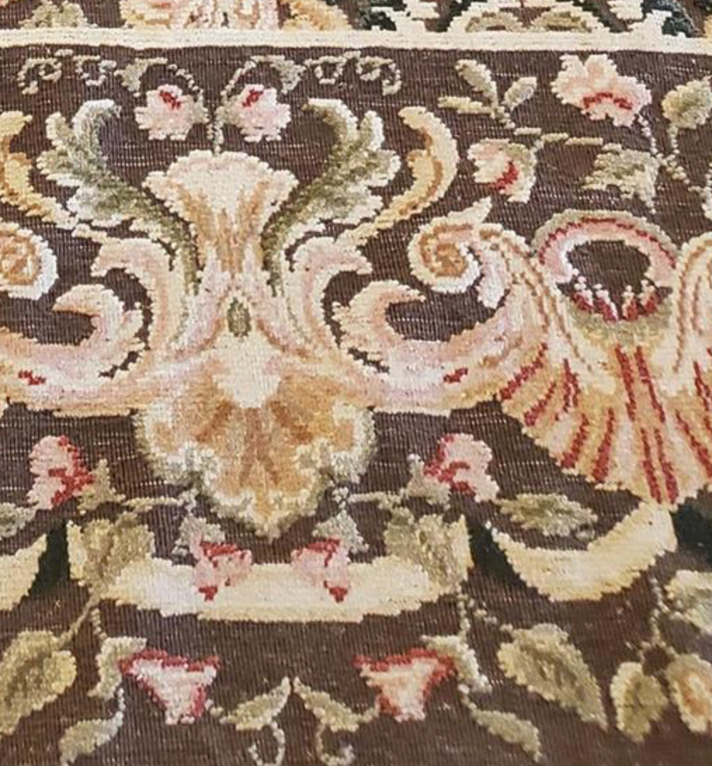 Abadjian Limited Series -  10' 00" x 10' 11" Rug - Dark Brown, Green, Blue, Rose/Salmon - Hand Knotted High Low Wool Area Rug - Traditional Classic Romanian Rug
