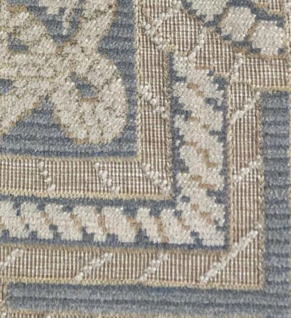 Abadjian Limited Series - 2' 11" x 9' 03" Runner - Beige Gold Light Grey & Blue - Hand Knotted High Low Wool Runner - Traditional Classic Romanian Runner