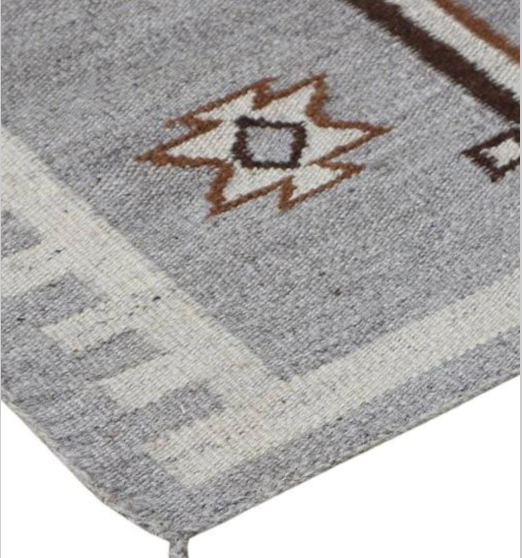 Santafe Collection - 3' x 8' 10' & 12' Runners - Grey Black White & Brown - Hand Woven Flat Weave Runner - Southwestern Tribal Runner