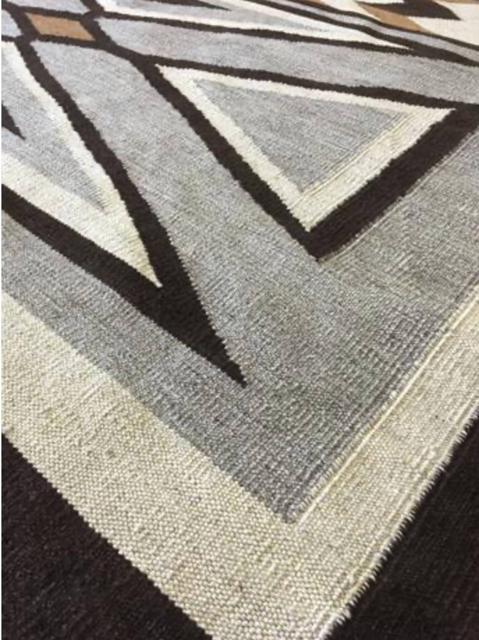 Santafe Collection - 6'x9' & 8'x10' Rug - Grey Brown White & Black - Hand Woven Flat Weave Rug - Southwestern Tribal Area Rug