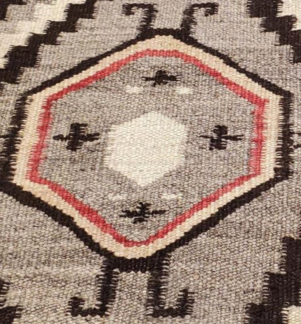 Santafe Collection - 5' 03" x 8' 00" Rug - Grey White Black Red - Hand Woven Flat Weave Rug - Southwestern Tribal Area Rug