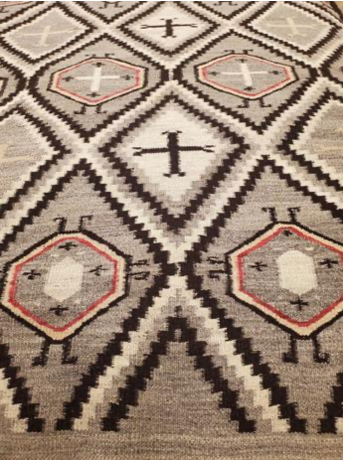 Santafe Collection - 5' 03" x 8' 00" Rug - Grey White Black Red - Hand Woven Flat Weave Rug - Southwestern Tribal Area Rug