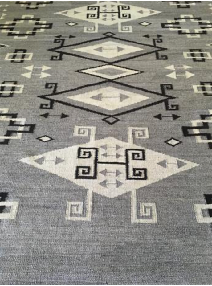 Santafe Collection - 3'x5' 5'x8' 9'x12' Rug - Grey Black White - Hand Woven Flat Weave Rug - Southwestern Tribal Area Rug