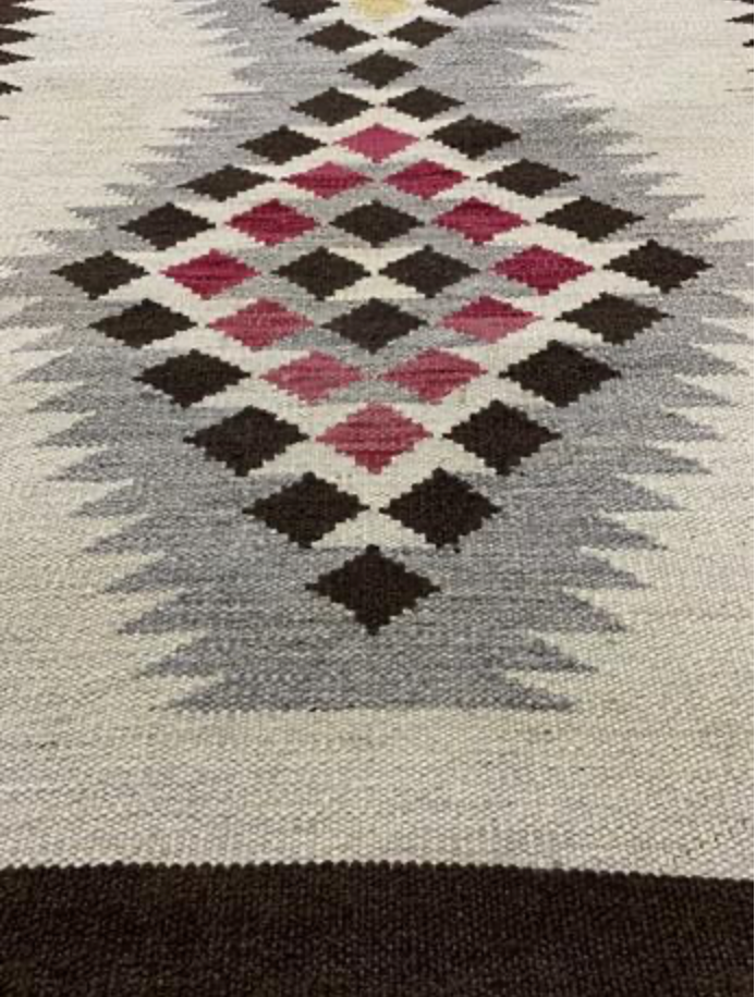 Santafe Collection - 3' 00" x 11' 10" Runner - Grey Black Red Yellow - Hand Woven Flat Weave Runner - Southwestern Tribal Runner