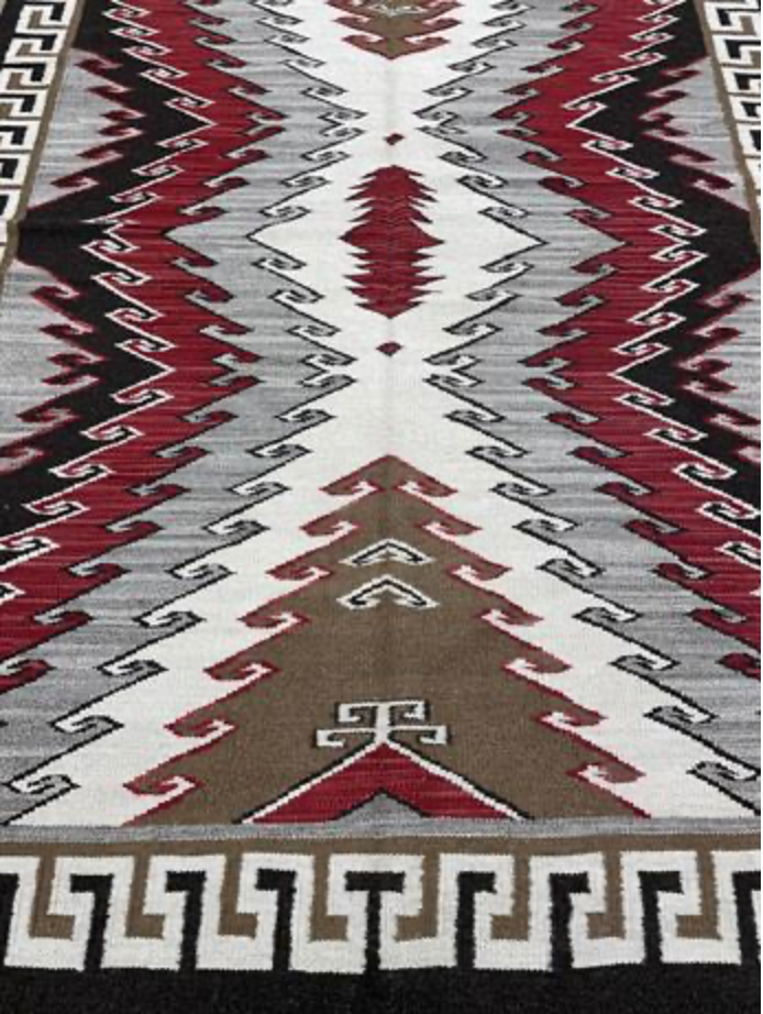 Santafe Collection - 6' 03" x 9' 01" Rug - Grey Black Red Brown - Hand Woven Flat Weave Rug - Southwestern Tribal Area Rug