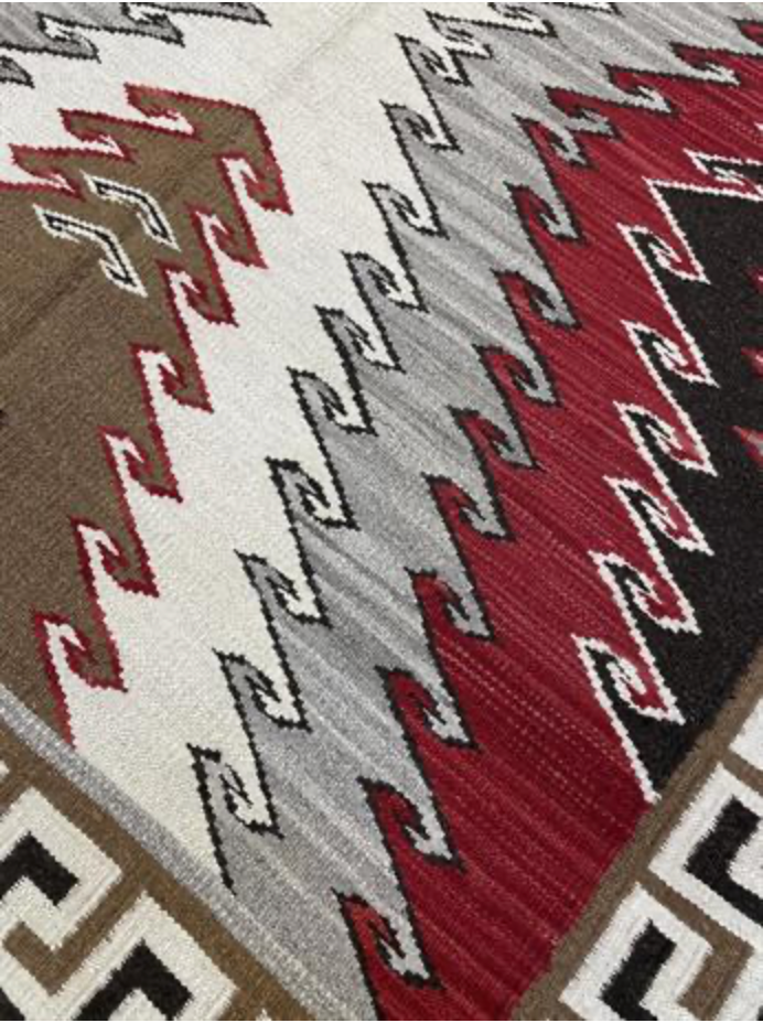 Santafe Collection - 6' 03" x 9' 01" Rug - Grey Black Red Brown - Hand Woven Flat Weave Rug - Southwestern Tribal Area Rug