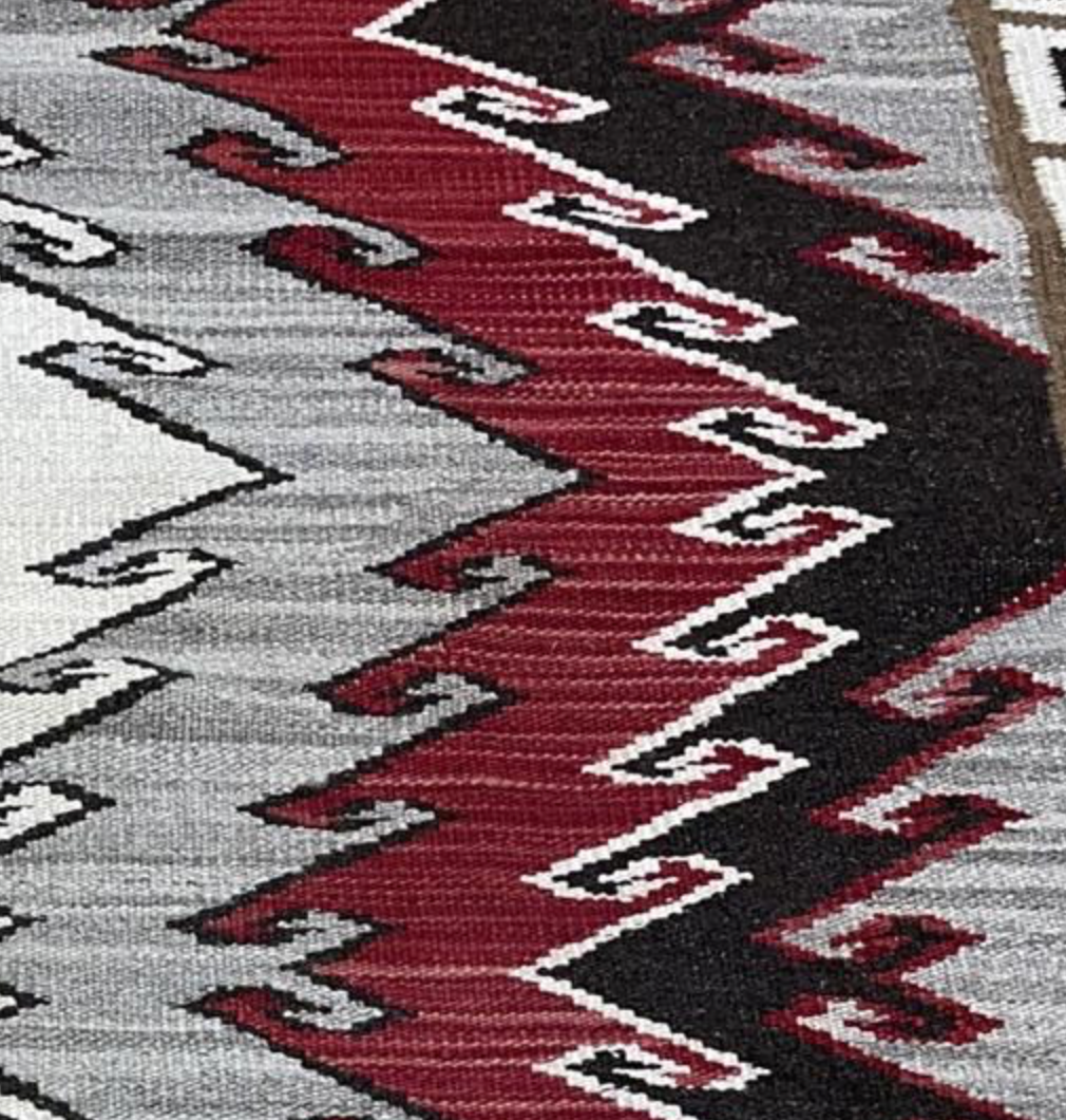 Santafe Collection - 6' 03" x 9' 01" Rug - Grey Black Red Brown - Hand Woven Flat Weave Rug - Southwestern Tribal Area Rug