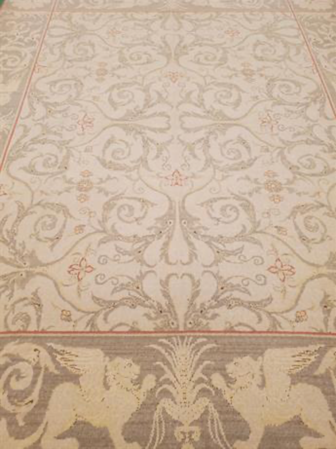 Abadjian Spanish Cuenca -  8' 03" x 10' 05" Rug - Beige Grey/Brown Red - Hand Knotted Wool Area Rug - Traditional Classic Romanian Rug