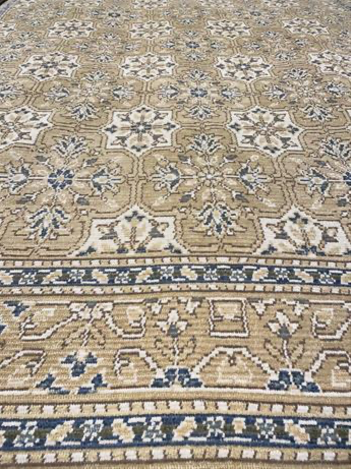 Abadjian Spanish Cuenca -  8' 00" x 9' 10" Rug - Gold Beige Blue - Hand Knotted Wool Area Rug - Traditional Classic Romanian Rug
