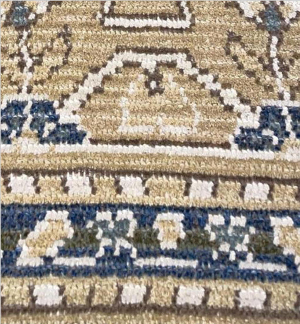 Abadjian Spanish Cuenca -  8' 00" x 9' 10" Rug - Gold Beige Blue - Hand Knotted Wool Area Rug - Traditional Classic Romanian Rug