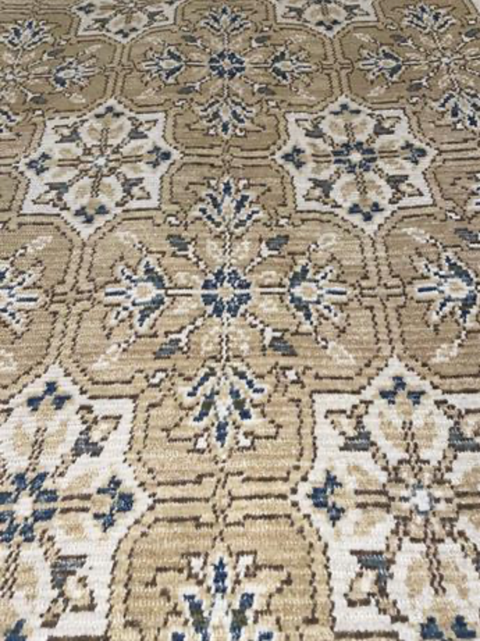 Abadjian Spanish Cuenca -  8' 00" x 9' 10" Rug - Gold Beige Blue - Hand Knotted Wool Area Rug - Traditional Classic Romanian Rug