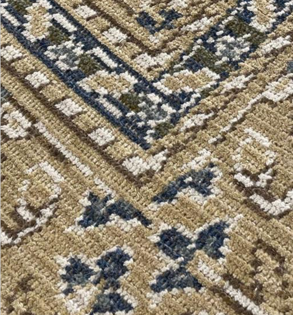 Abadjian Spanish Cuenca -  8' 00" x 9' 10" Rug - Gold Beige Blue - Hand Knotted Wool Area Rug - Traditional Classic Romanian Rug