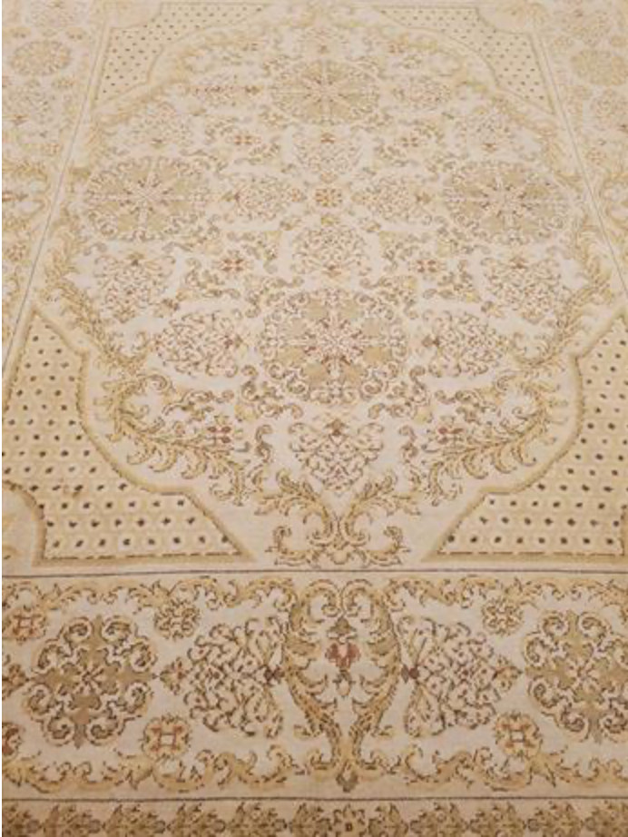 Abadjian Spanish Cuenca -  8' 00" x 10' 06" Rug - Beige, Light Grey, Light Brown & Olive Green - Hand Knotted Wool Area Rug - Traditional Classic Romanian Rug