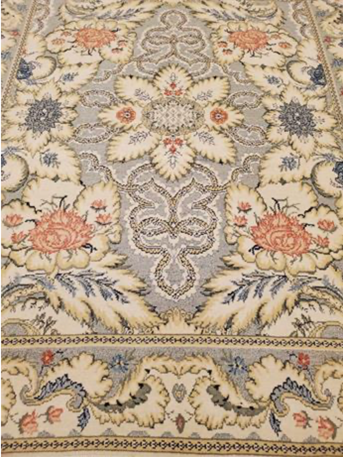 Abadjian Spanish Cuenca -  8' 01" x 9' 07" Rug - Beige Grey Rust Green Blue Yellow - Hand Knotted Wool Area Rug - Traditional Classic Romanian Rug