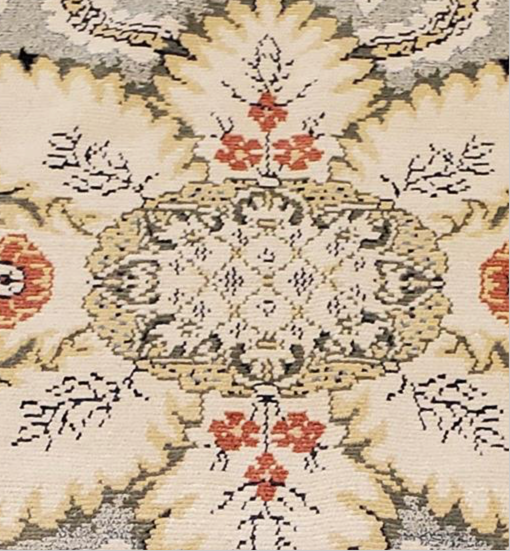 Abadjian Spanish Cuenca -  8' 01" x 9' 07" Rug - Beige Grey Rust Green Blue Yellow - Hand Knotted Wool Area Rug - Traditional Classic Romanian Rug