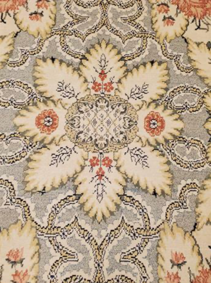 Abadjian Spanish Cuenca -  8' 01" x 9' 07" Rug - Beige Grey Rust Green Blue Yellow - Hand Knotted Wool Area Rug - Traditional Classic Romanian Rug