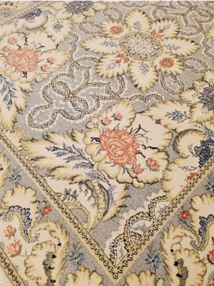 Abadjian Spanish Cuenca -  8' 01" x 9' 07" Rug - Beige Grey Rust Green Blue Yellow - Hand Knotted Wool Area Rug - Traditional Classic Romanian Rug