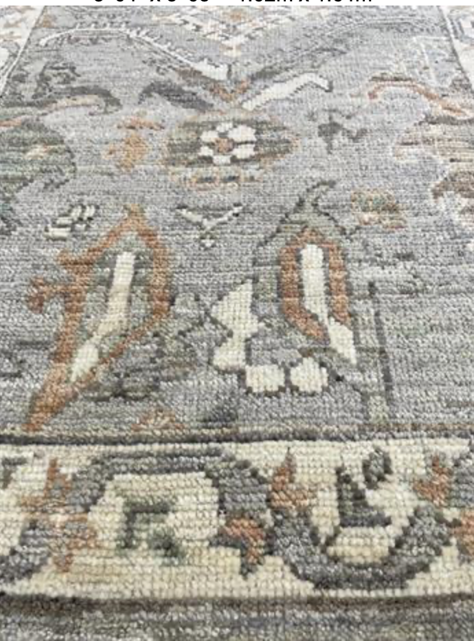 Anatolian Collection - 3' 04" x 5' 05" - Grey Ivory Green Pink - Hand Knotted Wool Rug - Traditional Classic Rug