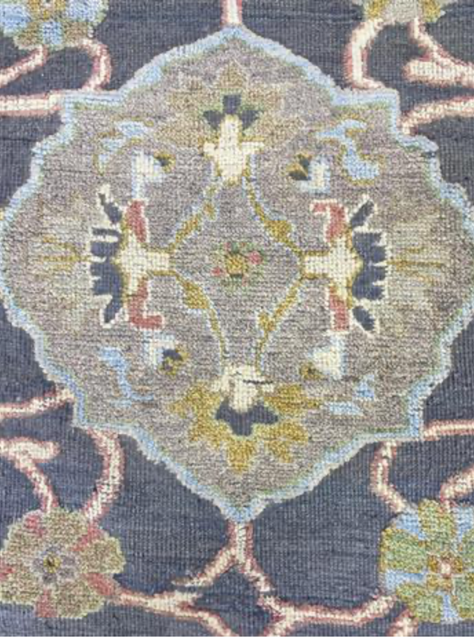Anatolian Collection - 10' 03" x 13' 09" - Dark Blue Gray Green Pink Ivory - Hand Knotted Wool Area Rug - Traditional Classic Rug