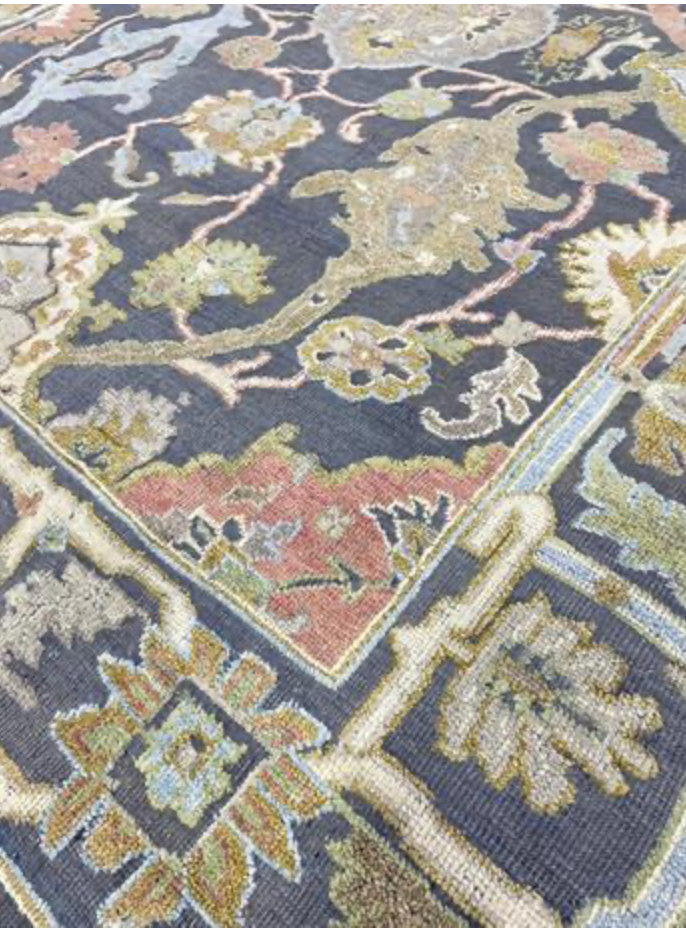 Anatolian Collection - 10' 03" x 13' 09" - Dark Blue Gray Green Pink Ivory - Hand Knotted Wool Area Rug - Traditional Classic Rug