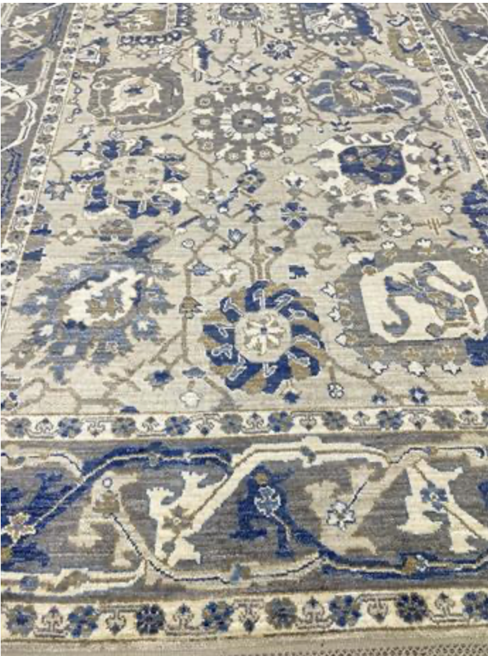 Anatolian Collection - 9' 01" x 11' 11" - Gray Blue White - Hand Knotted Wool Area Rug - Traditional Classic Rug