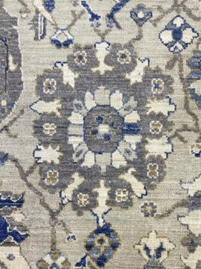 Anatolian Collection - 9' 01" x 11' 11" - Gray Blue White - Hand Knotted Wool Area Rug - Traditional Classic Rug