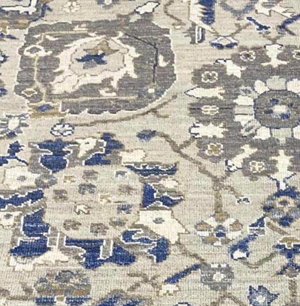 Anatolian Collection - 9' 01" x 11' 11" - Gray Blue White - Hand Knotted Wool Area Rug - Traditional Classic Rug