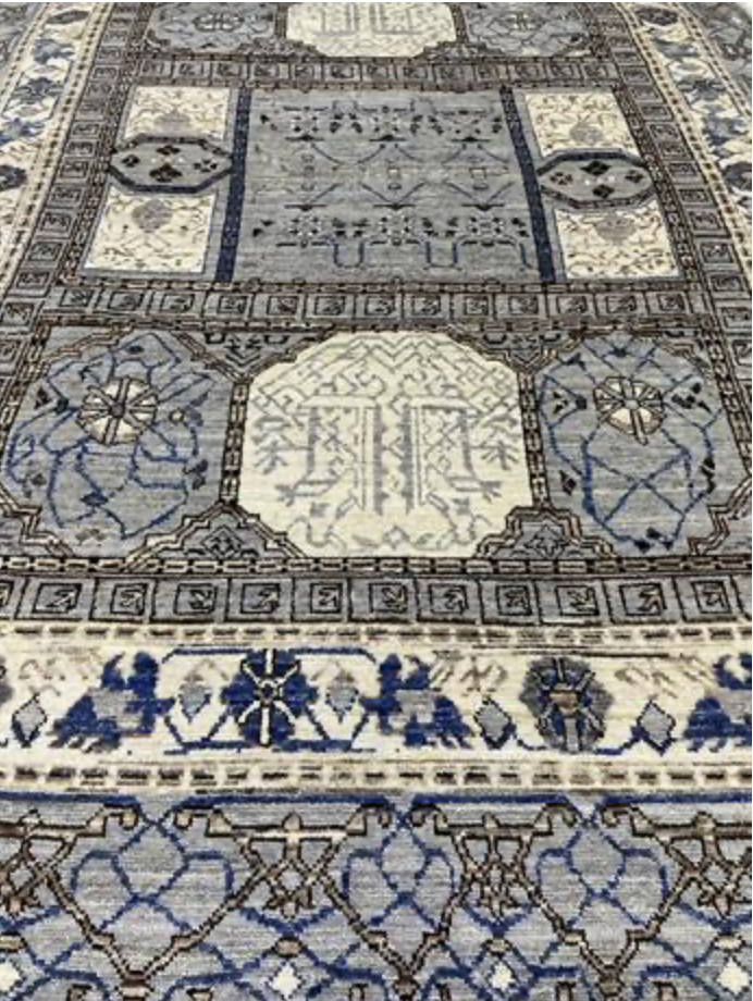 Anatolian Collection - 9' 04" x 12' 05" - Gray Blue White - Hand Knotted Wool Area Rug - Traditional Classic Rug