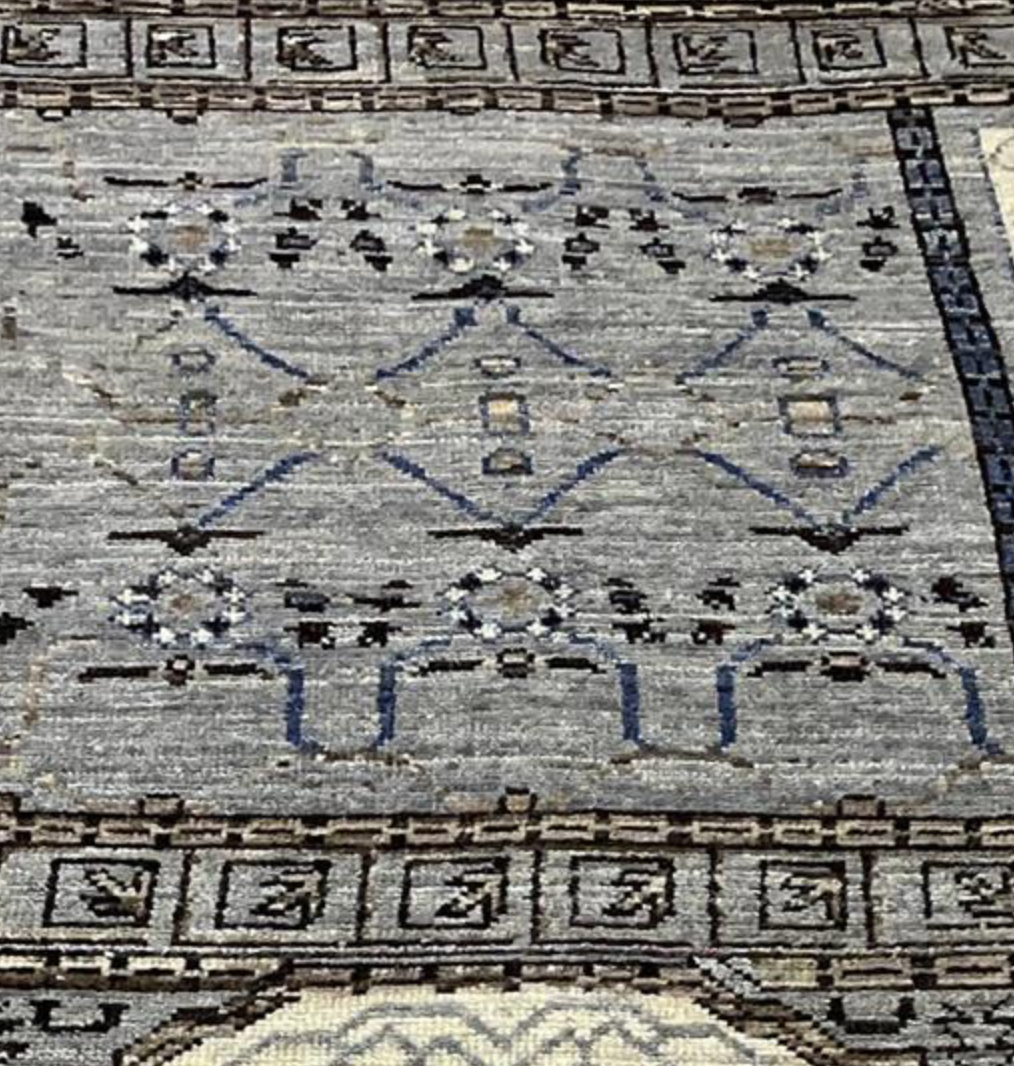 Anatolian Collection - 9' 04" x 12' 05" - Gray Blue White - Hand Knotted Wool Area Rug - Traditional Classic Rug