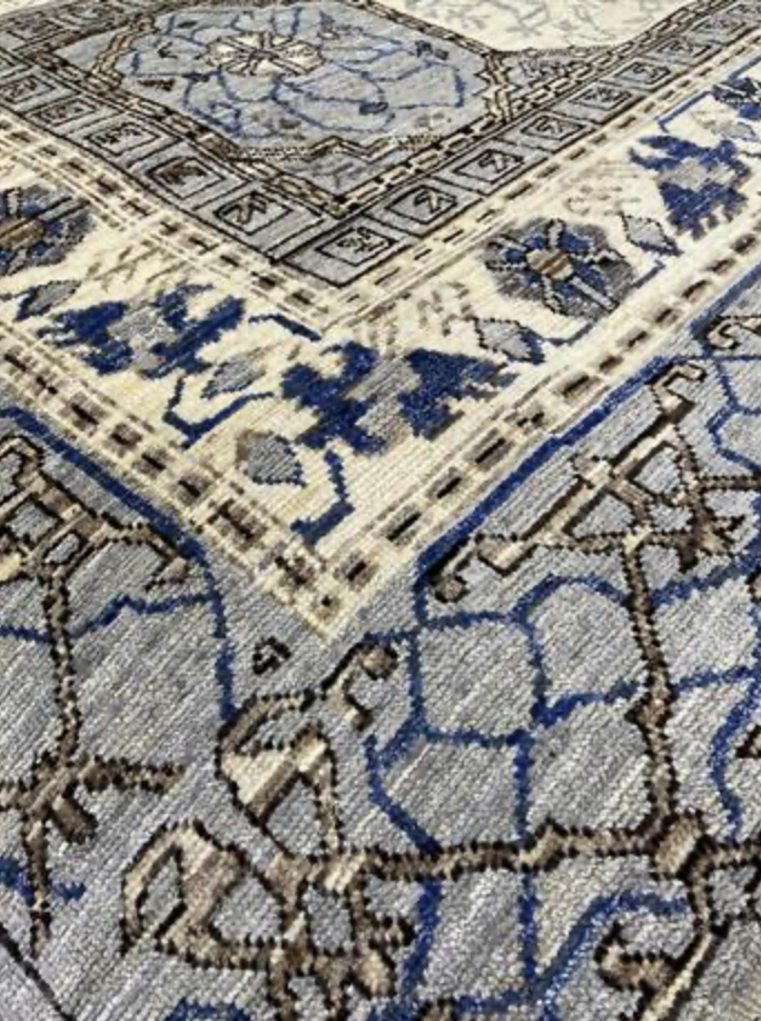 Anatolian Collection - 9' 04" x 12' 05" - Gray Blue White - Hand Knotted Wool Area Rug - Traditional Classic Rug