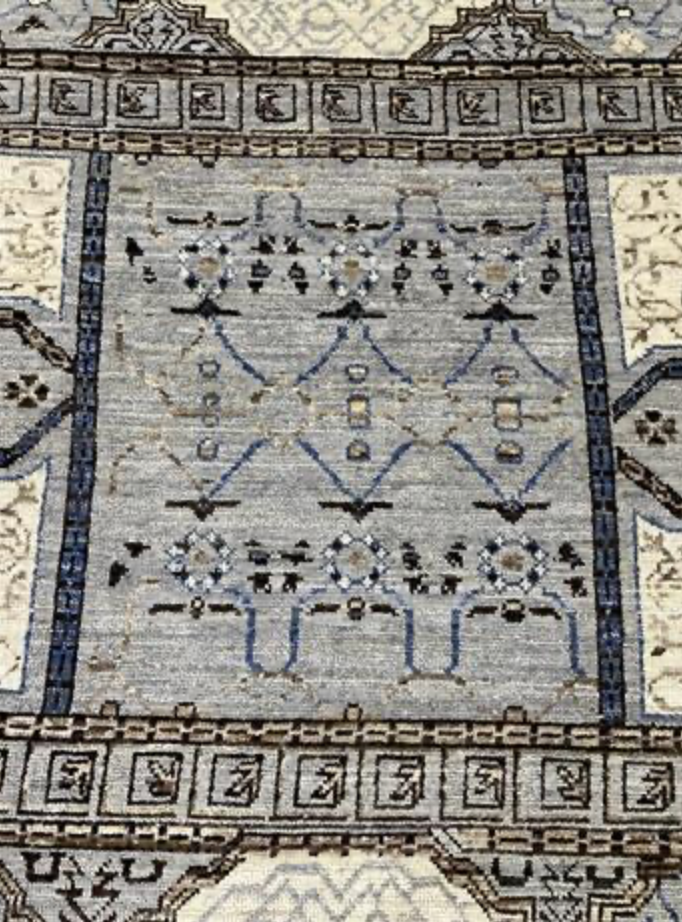 Anatolian Collection - 9' 04" x 12' 05" - Gray Blue White - Hand Knotted Wool Area Rug - Traditional Classic Rug