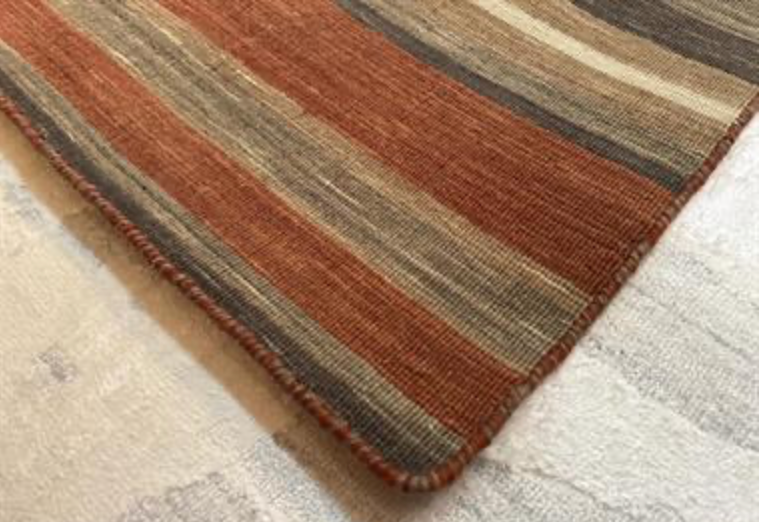 Art Weave Collection - 2' 00" x 3' 01" Mat - Rust Brown Ivory - Hand Made Flat Weave Wool Rustic Boho Minimalist Mat
