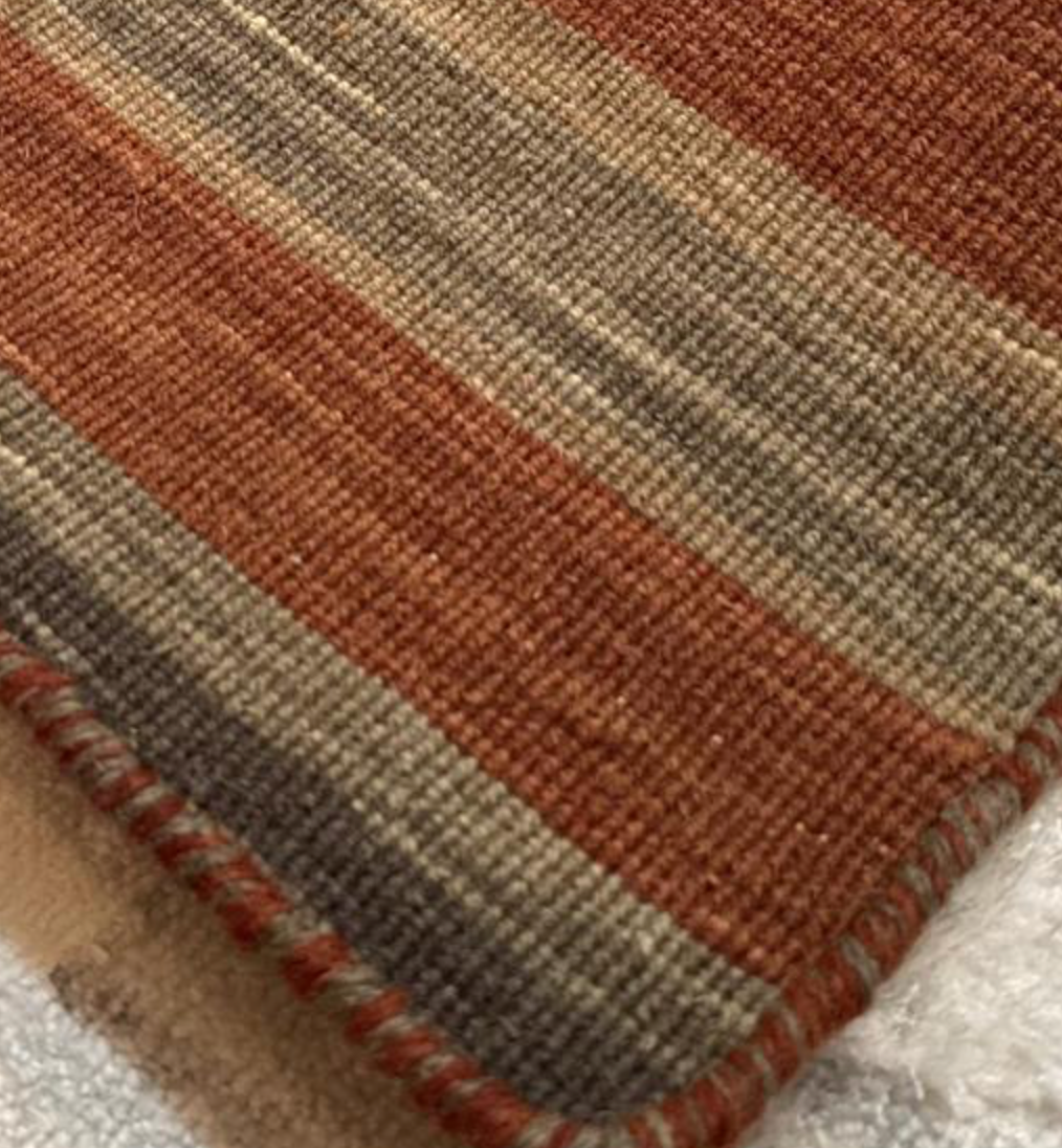Art Weave Collection - 2' 00" x 3' 01" Mat - Rust Brown Ivory - Hand Made Flat Weave Wool Rustic Boho Minimalist Mat