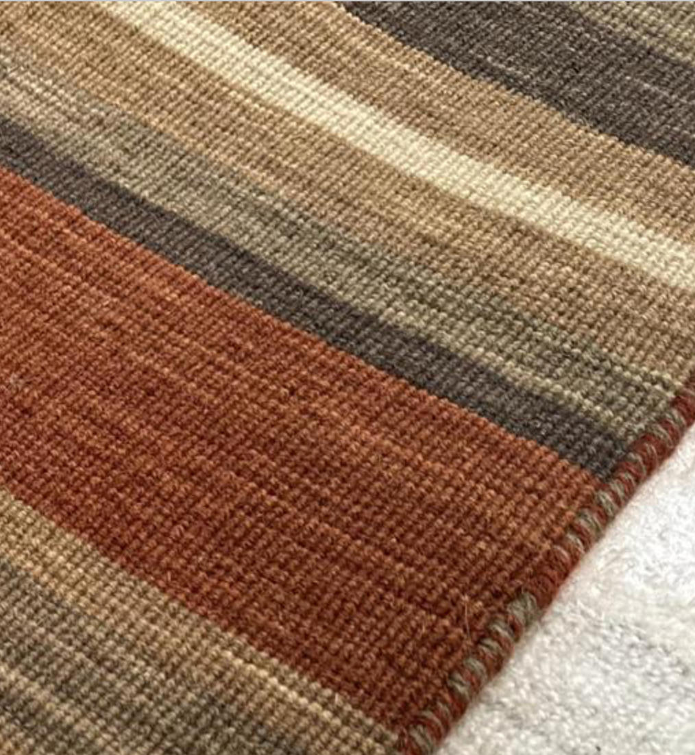 Art Weave Collection - 2' 00" x 3' 01" Mat - Rust Brown Ivory - Hand Made Flat Weave Wool Rustic Boho Minimalist Mat