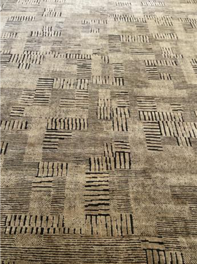 Art Collection Silk - 8'x10' 9'x12' 10'x14' - Black & Camel - Hand Knotted Silk Pile & Wool Foundation Modern Contemporary Minimalist Rug