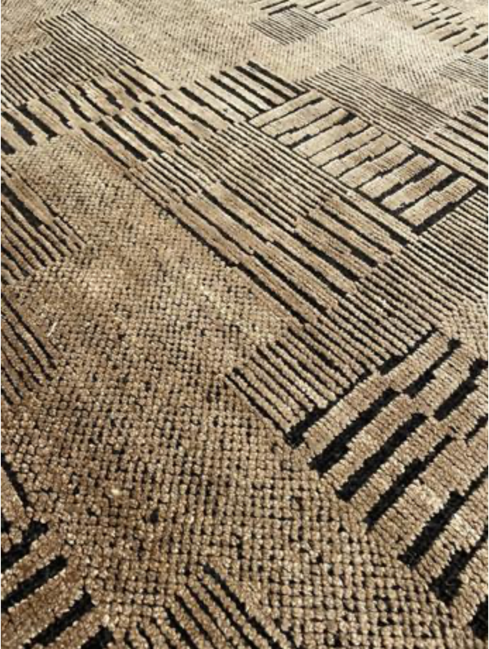 Art Collection Silk - 8'x10' 9'x12' 10'x14' - Black & Camel - Hand Knotted Silk Pile & Wool Foundation Modern Contemporary Minimalist Rug