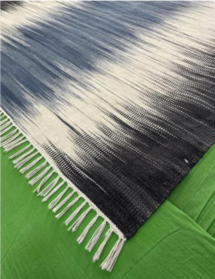 Art Weave Collection - 9' 01" x 12' 04" - Ivory Blue Black/Blue - Hand Made Flat Weave Wool Tribal Nomadic Rustic Boho Minimalist Rug