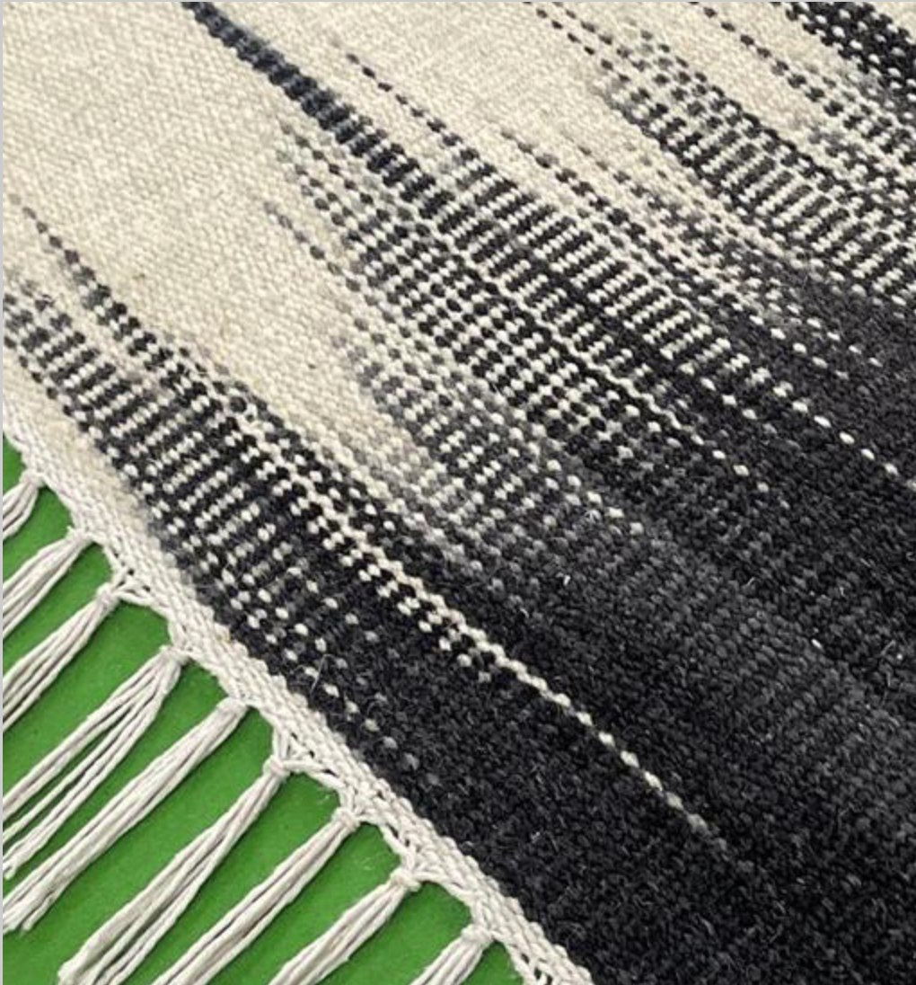 Art Weave Collection - 9' 01" x 12' 04" - Ivory Blue Black/Blue - Hand Made Flat Weave Wool Tribal Nomadic Rustic Boho Minimalist Rug