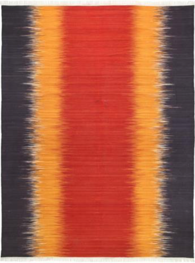 Art Weave Collection - 10' 04" x 13' 09" - Rust Blue Gold - Hand Made Flat Weave Wool Mazandaran Design Dhurrie Kilim - Tribal Nomadic Rustic Boho Minimalist Rug