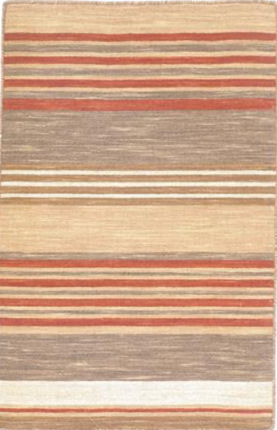 Art Weave Collection - 2' 00" x 3' 01" Mat - Rust Brown Ivory - Hand Made Flat Weave Wool Rustic Boho Minimalist Mat