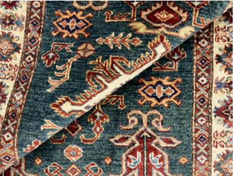 Caucasian Collection Super Kazak - 3' 06" x 5' 02" - Green Ivory Multicolor - Hand Knotted Wool Traditional Classic Rug