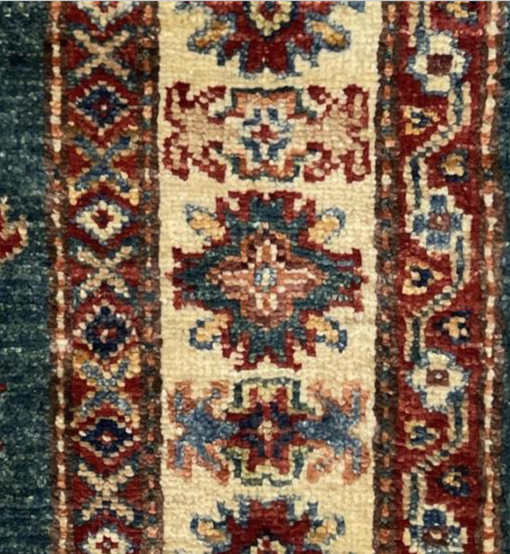 Caucasian Collection Super Kazak - 3' 06" x 5' 02" - Green Ivory Multicolor - Hand Knotted Wool Traditional Classic Rug