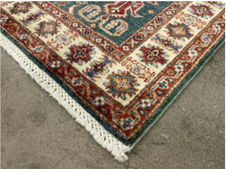 Caucasian Collection Super Kazak - 3' 06" x 5' 02" - Green Ivory Multicolor - Hand Knotted Wool Traditional Classic Rug