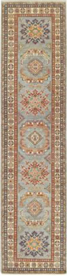 Caucasian Collection Super Kazak - 2' 07" x 10' 05" Runner - Grey Ivory Multicolor - Hand Knotted Wool Traditional Classic Runner