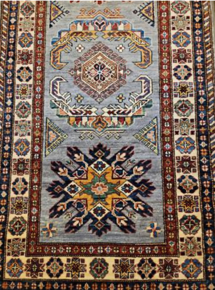 Caucasian Collection Super Kazak - 2' 07" x 10' 05" Runner - Grey Ivory Multicolor - Hand Knotted Wool Traditional Classic Runner