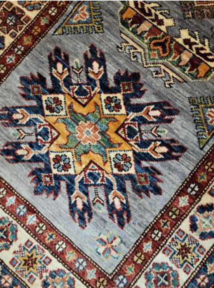 Caucasian Collection Super Kazak - 2' 07" x 10' 05" Runner - Grey Ivory Multicolor - Hand Knotted Wool Traditional Classic Runner