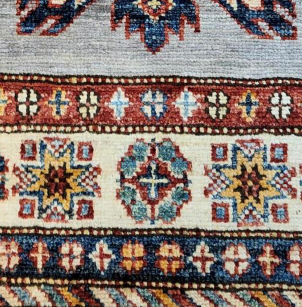 Caucasian Collection Super Kazak - 2' 07" x 10' 05" Runner - Grey Ivory Multicolor - Hand Knotted Wool Traditional Classic Runner