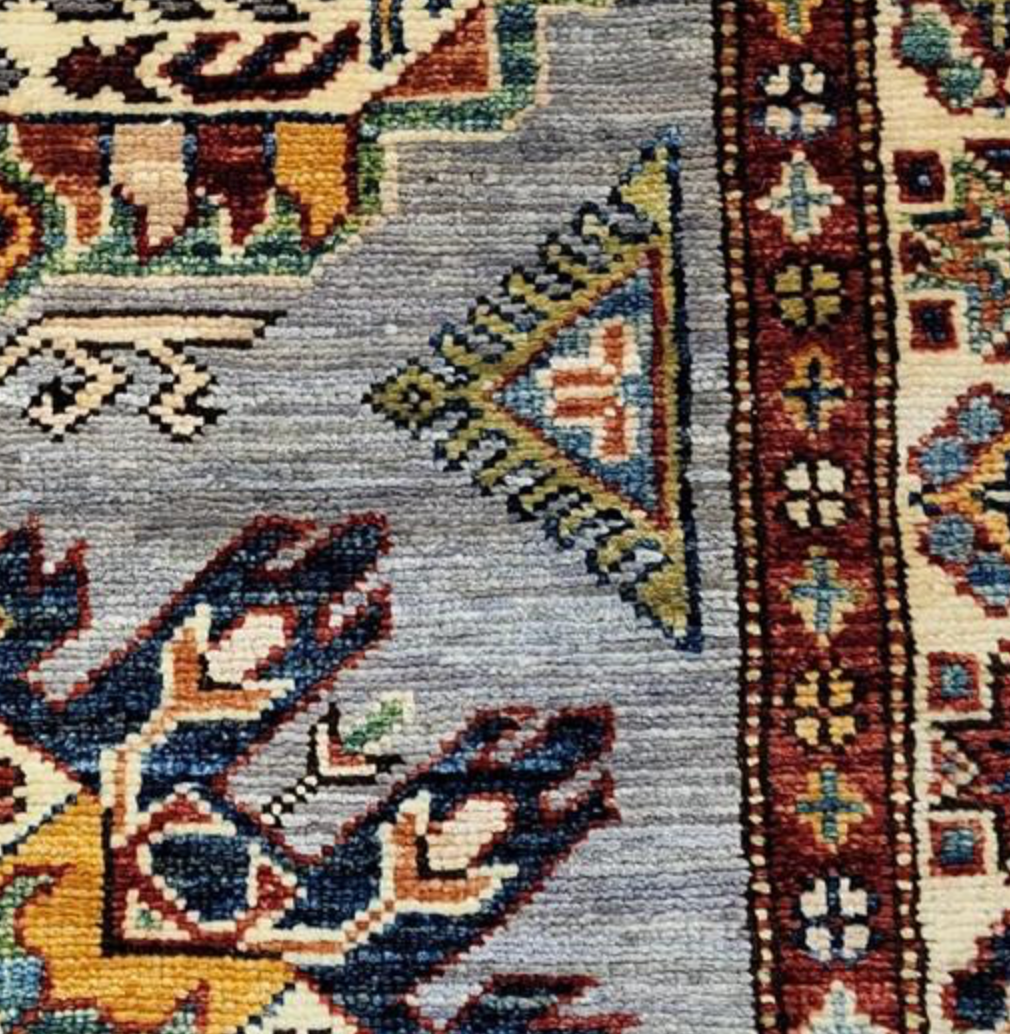 Caucasian Collection Super Kazak - 2' 07" x 10' 05" Runner - Grey Ivory Multicolor - Hand Knotted Wool Traditional Classic Runner