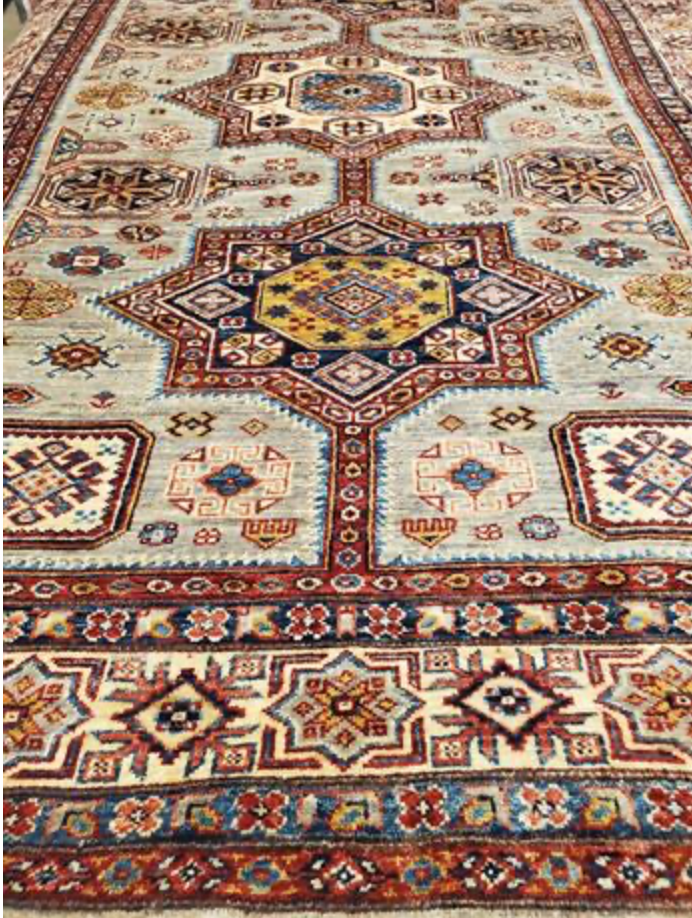 Caucasian Collection Super Kazak - 5' 08" x 7' 10" - Grey Ivory Multicolor - Hand Knotted Wool Traditional Classic Rug