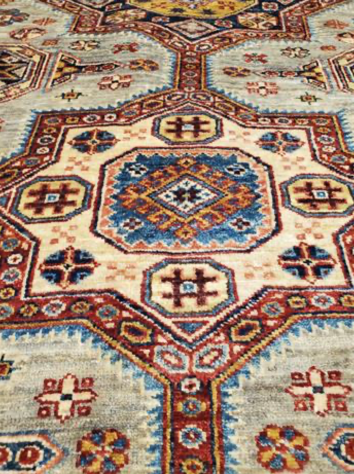 Caucasian Collection Super Kazak - 5' 08" x 7' 10" - Grey Ivory Multicolor - Hand Knotted Wool Traditional Classic Rug